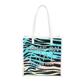 Holographic tote bag with zebra print and slogan FOLLOW YOUR DREAMS in white straps - Zebra Pattern (White)