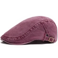 Vintage washed burgundy cotton ivy flat cap with adjustable metal buckle for men and women - Adjustable / Burgundy