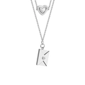 Double-layered silver necklace featuring a heart charm and a diamond-set envelope pendant - Steel Color Double Layer Rhinestone Necklace (With Engraving)
