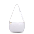 White croc-embossed hobo shoulder bag with acrylic chain strap and golden zipper pull - White
