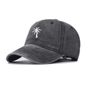 Vintage washed charcoal baseball cap with white palm tree embroidery on front - Adjustable / Black
