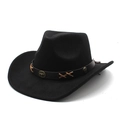 Classic black wool cowboy hat featuring a leather band with vintage bronze bull head stud - Black