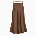 Jupe longue élégante en satin marron café à taille haute avec finition brillante - Style Long Marron