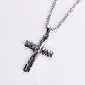 Hip hop stainless steel necklace with silver chain and black cracked cross pendant - With Chain / Black
