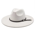 Detailed view of white wide brim fedora with brown braided rope and silver buckle - M (56-59cm) / Off-white Suede