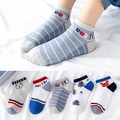 Set of 5 cotton mesh socks for kids featuring blue sea life patterns and cartoon animals - Mesh Crab / 3-5 Years (Feet length 13-15cm)