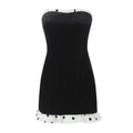 Abito a tubino in velluto con balze a pois bianchi e silhouette attillata - S / Nero