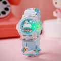 Blue LED kids watch with glowing unicorn pattern and digital display on a soft strap - Blue