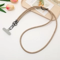 Brown braided crossbody phone strap with dark gray metal clips and a mounting pad - Brown