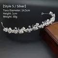 Silver alloy bridal crown headband with pearls and rhinestones 14.5cm diameter - Style 4 (Silver)