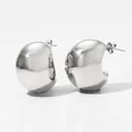 Detailed close-up of polished silver stainless steel C-shaped drop earrings with mirror finish - Silver (PDE1872)