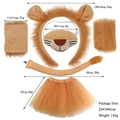 Detailed view of lion costume set featuring ears, mask, tail, wristbands and tutu skirt - Soft Lion Set + Nose + Tail + Gloves + Light Brown Tutu