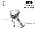 G23 titanium heart labret with liquid metal design and zircon stone in silver finish - 3# Silver Melting Heart Style / 1.0*5mm