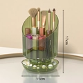 Green translucent rotating makeup brush organizer with vertical stripes and tray - Plain Style / Luxury Green