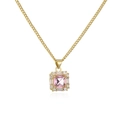 Detalle del collar chapado en oro de 18K con colgante cuadrado de circón rosa - Dorado/Rosa