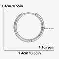 Tabella taglie con diametro 1,4cm e peso 1,1g per orecchino a cerchio in acciaio - Stile Argento (D500-S)