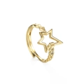 Detail von 14K vergoldetem Titanstahlring mit hohlem Stern und geflochtener Textur - Hohles Pentagramm Texturierter Stil (R683)