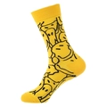 Yellow cotton socks with black abstract cartoon patterns in a crew length style - 941