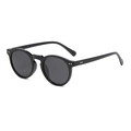 Classic round retro sunglasses in glossy black frame with grey lenses and silver rivets - Black Frame Grey Lens Polarized C1