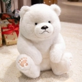Cute sitting cream teddy bear plush toy with soft fur and pink paw embroidery - 28cm / White