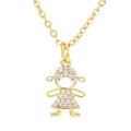 Polished golden girl pendant necklace with micro-pave white zircon inlay on fine chain - Girl Gold White Zirconia