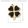 Detailed view of gold stainless steel clover pendant with dimensions 16mm x 13mm - Gold Clover (Black Stone)