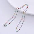 Detail of a silver O-chain necklace featuring multi-colored beads and a lobster clasp - Steel - Multicolor Beads
