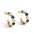 Pendientes en forma de C de acero inoxidable dorado 18K con circonitas azules y blancas - Chapado al Vacío 18K / Blanco y Azul (512)
