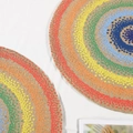 Round jute placemats with colorful rainbow dots and fringe for rustic table decor - 38cm / Rainbow Gradient Polka Dot