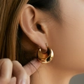 Chunky 18K gold-plated U-shape hollow hoop earrings with a polished vintage metallic finish - Thickened C-Shape Style (KE0813)