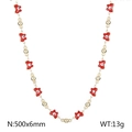 Collar de cadena dorada con colgantes de mariposa ojo turco rojos y cuentas - Rojo (KN233695-Z)