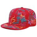 Detail of red hip-hop baseball cap with colorful graffiti print and cotton texture - Adjustable / Red