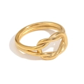 Anello a nodo in acciaio inossidabile placcato oro 18K con design a doppia linea - Nodo Semplice Doppio Strato Oro Taglia 6