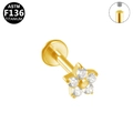 Gouden G23 titanium bloem labret stud met zirkoon en intern schroefdraad detail - Bloem / Goud
