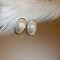 7# 925 Sterling Silver Earring Post - White Oval Pearl (Real Gold Plated)