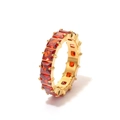 Elegant gold titanium steel ring featuring radiant red square-cut gemstones - Gold - Red Zircon