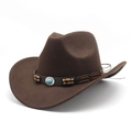 Brown western wool felt cowboy hat with leather band and turquoise stone accessory - M (56-58cm) / Coffee