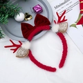 Christmas plush reindeer antler headband with red velvet bow and golden glitter ears - Style 14 Bowknot Red Antler