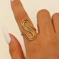 Modern 18K gold plated stainless steel ring featuring a multi-layer S-shape curved design - 18K Gold S-Shape Multi-Layer (DZ-205)
