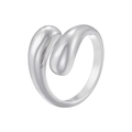Minimalist silver-plated hug ring with polished water drop design and open adjustable band - White Gold