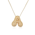 Gold balloon style initial A pendant necklace with sparkling cubic zirconia on white background - Letter A