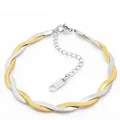 Two-tone twisted snake bone bracelet with stainless steel lobster clasp and chain - 2-Strand 18cm Two-Tone Gold Bracelet