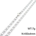 Silver watchband style chain necklace with lobster clasp and sleek square links - Steel Color Necklace 45cm (KN289987-Z)