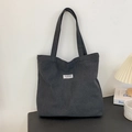 Thickened dark grey canvas tote bag with white woven label and minimalist design - Black