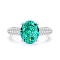 Luxury S925 silver ring with oval emerald gemstone and pavé diamonds on the band - US 6 / Paraiba Blue