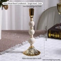 Single Head Vintage Wood Bead Candlestick - Gold (7150U-03)