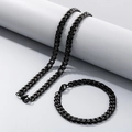 Conjunto de collar y pulsera de cadena cubana negra en acero de titanio pulido hip hop - 7mm - Collar 76cm / Negro