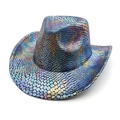 Macro shot of colorful iridescent snake pattern on a wide-brim western cowboy hat - M (56-58cm) / Black