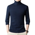 Slim fit men's turtleneck knit sweater in dark blue featuring premium ribbed texture - M / Navy Blue