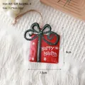 Red metal Christmas gift box ornament with white snowflake pattern and festive bow - Gift Package Style 8